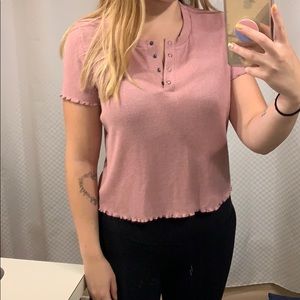 Pink lettuce edge crop top